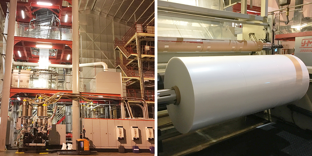 5 layer blown film line and other lines have been fully equipped with automatic functions such as film thickness automatic control system, automatic dosing and feeding system, multifunctional winder and etc.